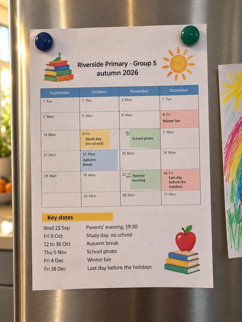 Photo of the school year planner on the fridge